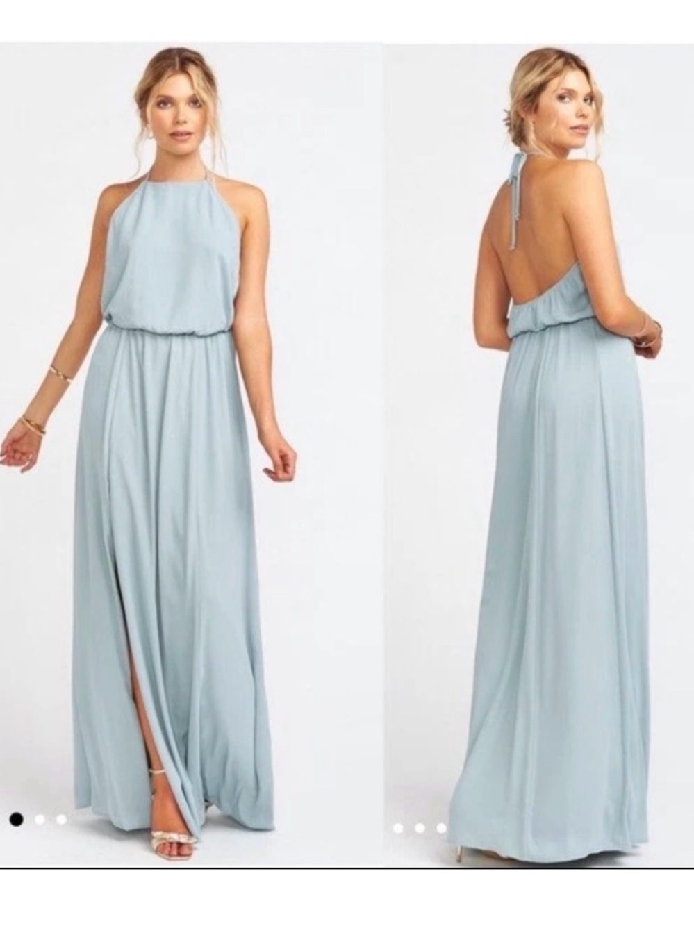 Show Me Your MuMu Backless Maxi Dress Silver Sage Bridesmaid Wedding Guest